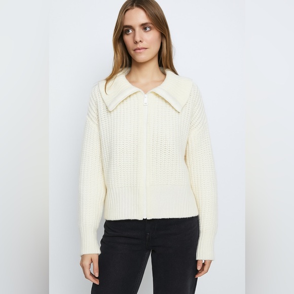 EUC Major Label Group Cream Knit Zip-Up Sweater Size Large - Picture 1 of 5